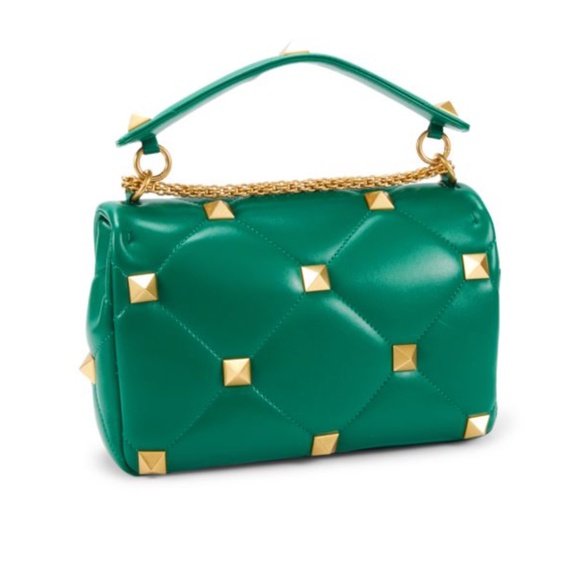 NWT VALENTINO GARAVANI Roman Rockstud Green Nappa Leather Satchel Crossbody Bag - Picture 5 of 11
